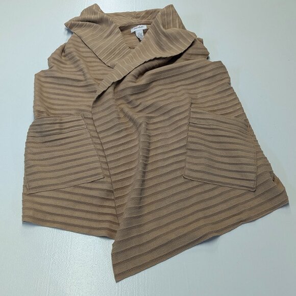NWT Le Moda Size *S-L Camel Colored Sleeveless Open Cardigan Asymmetrical - Picture 13 of 16